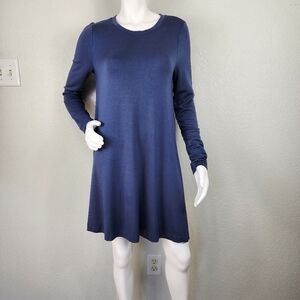 Loft Lounge Blue Long Sleeve Swing Dress Size M